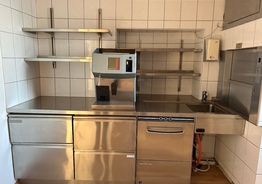 Метплическая столешница с встоенным холодильником и посудомойкой плюс кофеварка